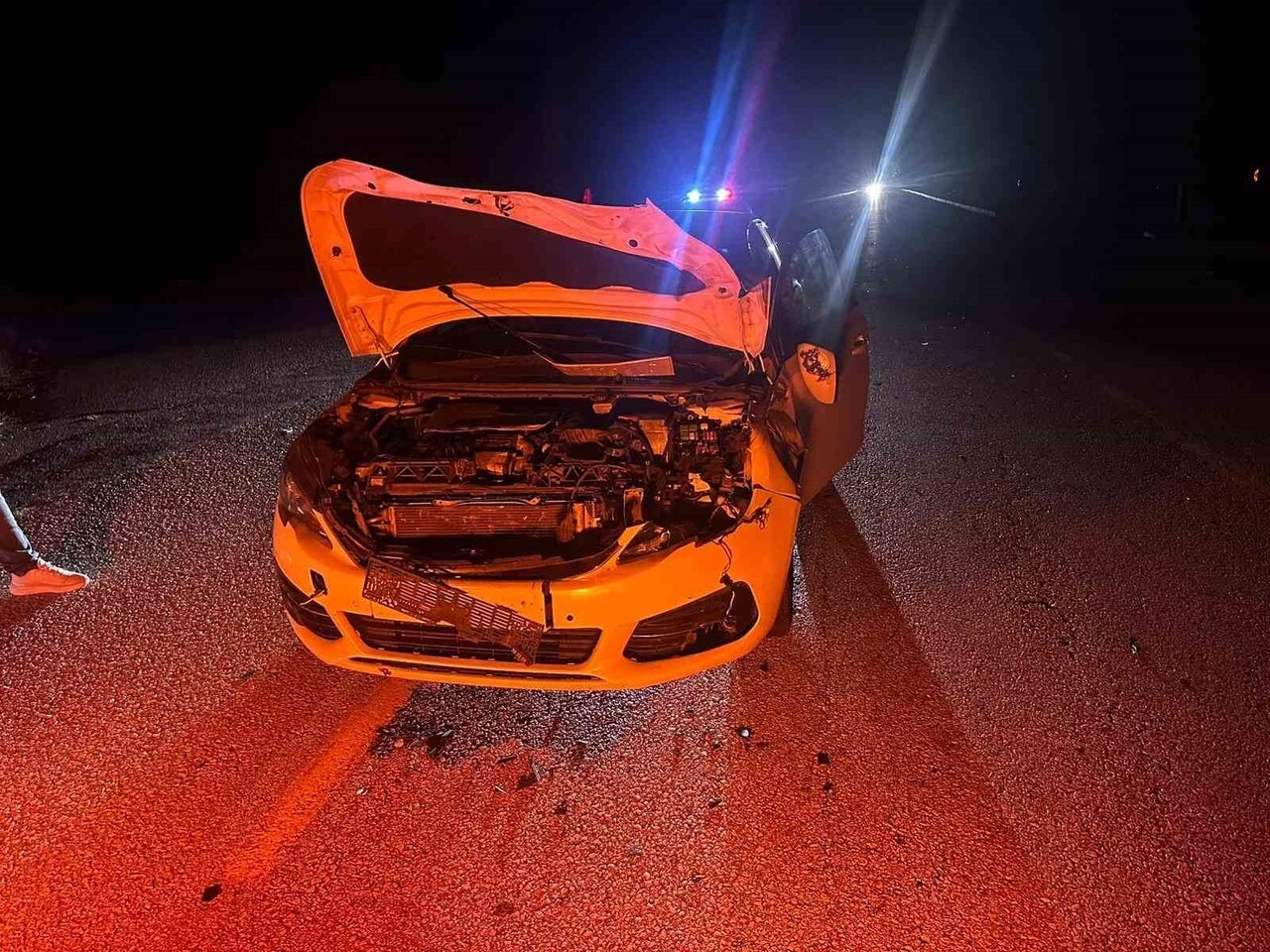 ÇORUM'UN ALACA İLÇESİNDE, YOLA ÇIKAN DANAYA ÇARPAN OTOMOBİLDEKİ 2 KİŞİ YARALANDI.