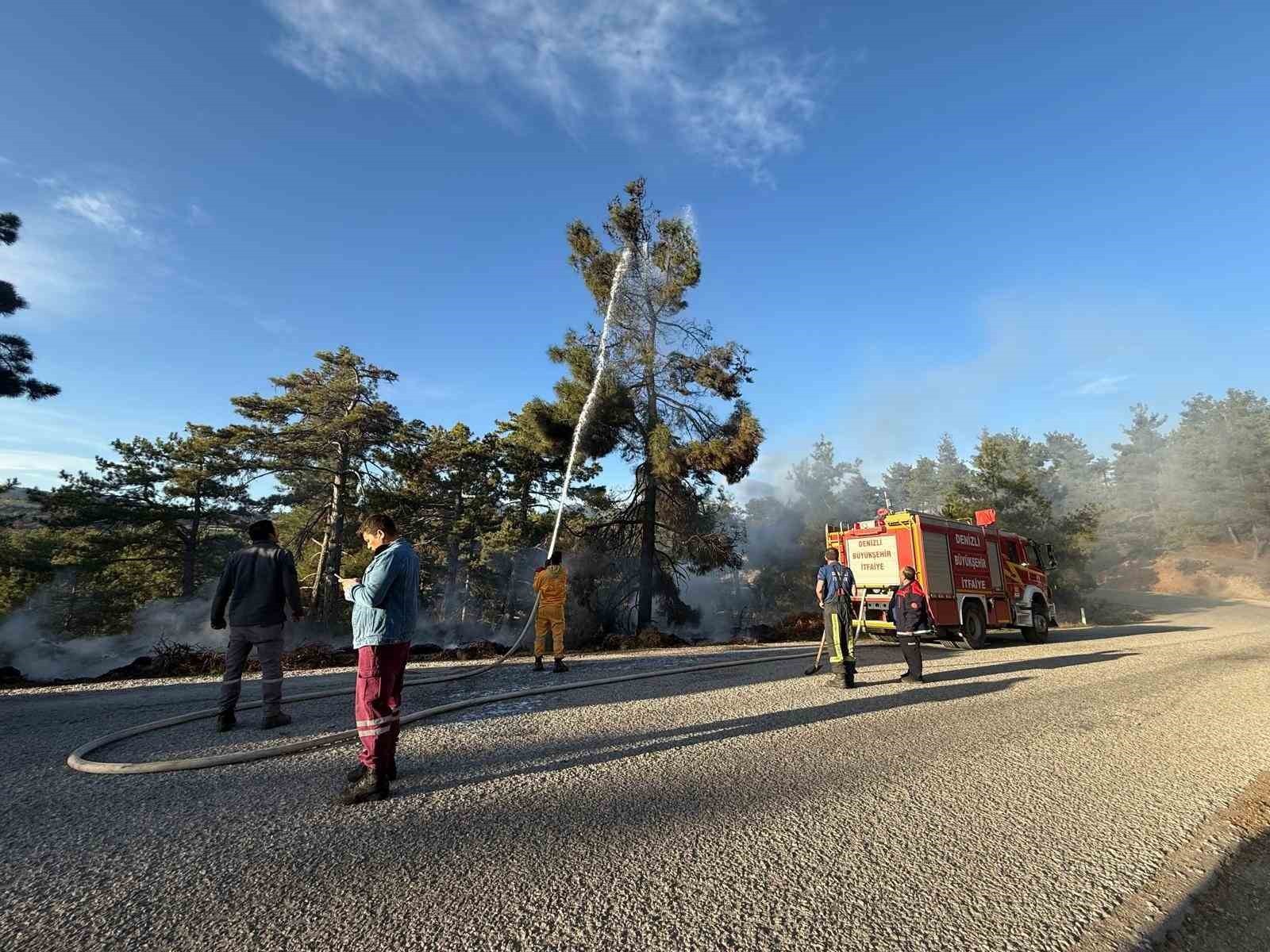 DENİZLİ’DE ORMANLIK ALANDA ÇIKAN YANGINI GÖREN BİR VATANDAŞ, YANGININ BÜYÜMEMESİ İÇİN BASINÇLI SU...