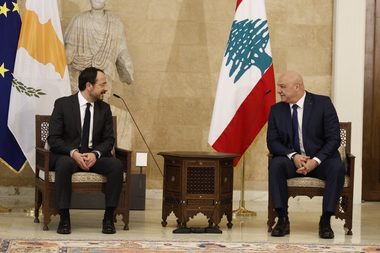 GÜNEY KIBRIS RUM YÖNETİMİ (GKRY) LİDERİ NİKOS HRİSTODULİDİS, LÜBNAN CUMHURBAŞKANI JOSEPH AOUN...