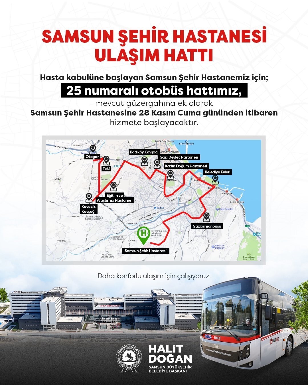 SAMSUN ŞEHİR HASTANESİ’NİN HASTA KABULÜNE BAŞLAMASIYLA BİRLİKTE VATANDAŞLARIN HASTANEYE ULAŞIMINI...