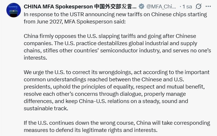 ABD TİCARET TEMSİLCİLİĞİ'NDEN (USTR) YAPILAN AÇIKLAMADA, ÇİN'DEN İTHAL EDİLECEK YARI İLETKENLERE...