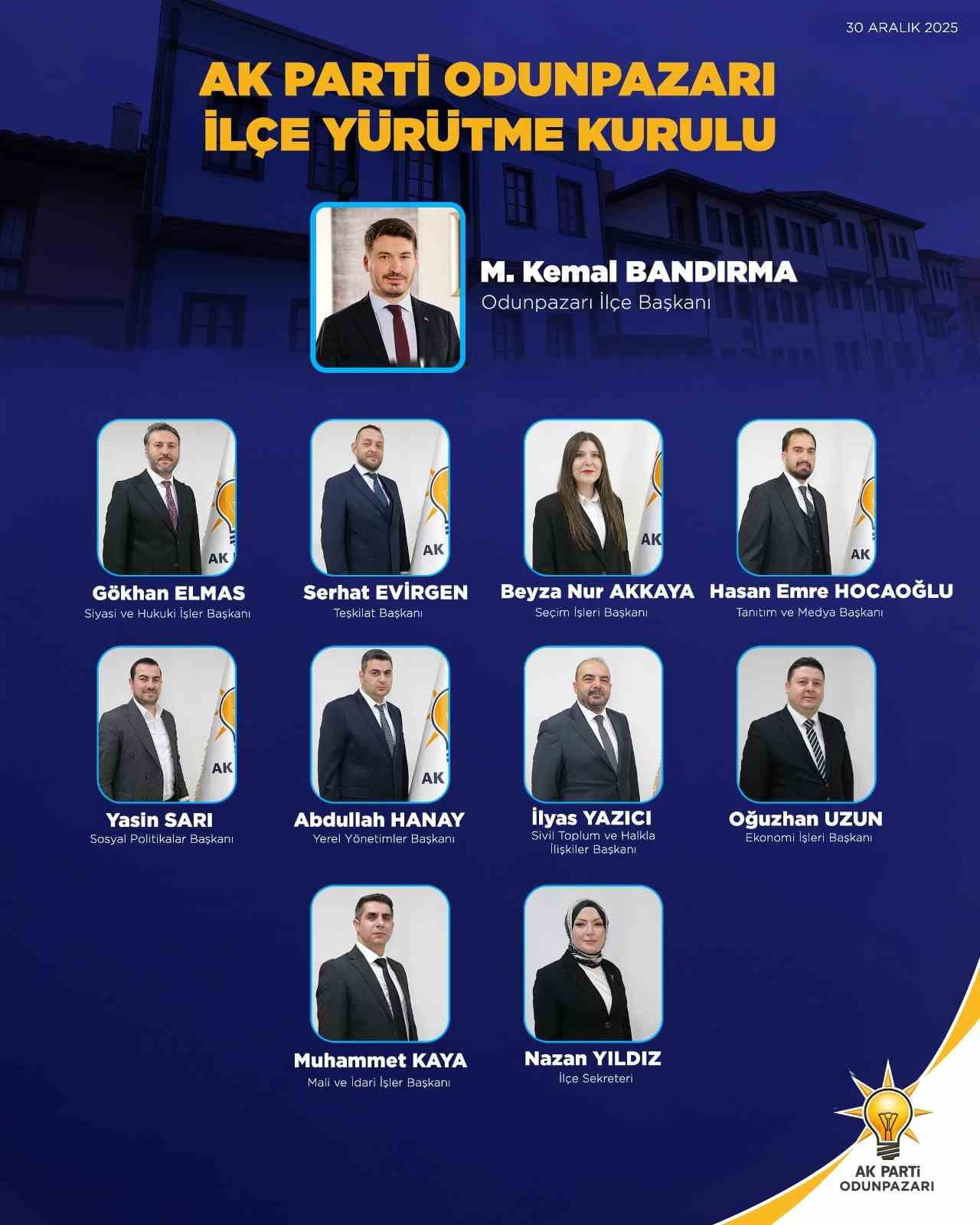 AK PARTİ ESKİŞEHİR ODUNPAZARI İLÇE BAŞKANLIĞI'NIN YENİ YÜRÜTME KURULU LİSTESİ...