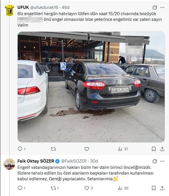 BİLECİK'TE 3 ARALIK DÜNYA ENGELLİLER GÜNÜ'NDE ENGELLİ YERİNE PARK EDEN RESMİ ARACA CEZAİ İŞLEM...