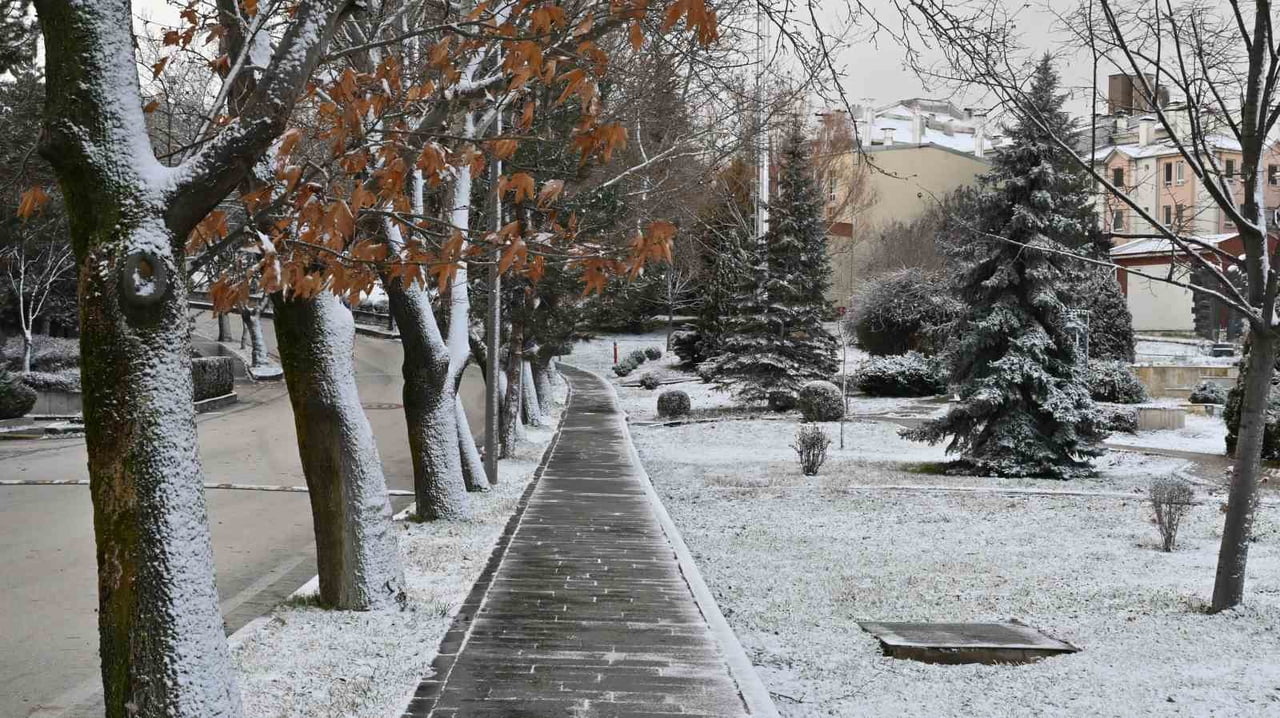 ESKİŞEHİR'DE GECE SAATLERİNDE ETKİLİ OLAN KAR YAĞIŞI SONUCUNDA ÇEVRE BEYAZA BÜRÜNÜRKEN...