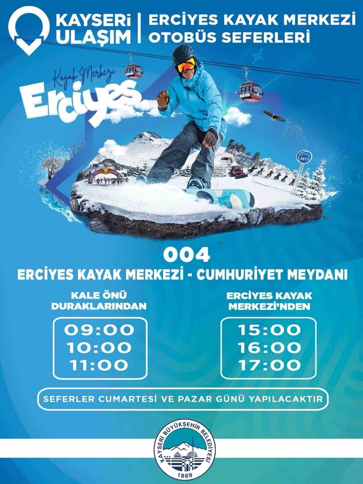 KAYSERİ BÜYÜKŞEHİR BELEDİYESİ, ERCİYES KAYAK MERKEZİ’NE YAPILAN OTOBÜS SEFERLERİYLE KAYSERİLİLERİN...