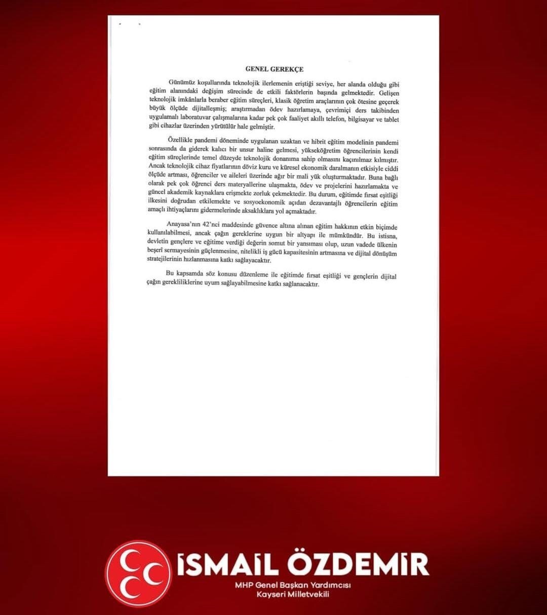 MİLLİYETÇİ HAREKET PARTİSİ (MHP) GENEL BAŞKAN YARDIMCISI VE KAYSERİ MİLLETVEKİLİ İSMAİL ÖZDEMİR...