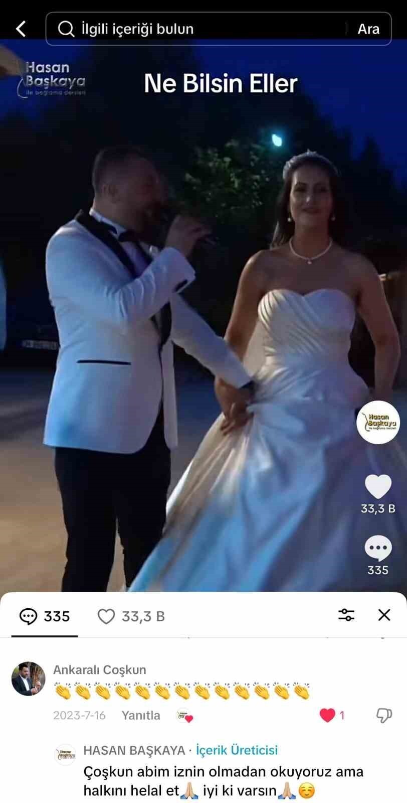 MÜZİK TUTKUNU BAŞKAYA ÇİFTİ, DÜĞÜNLERİNDE ANKARALI COŞKUN'A AİT 'NE BİLSİN ELLER' ŞARKISINI...