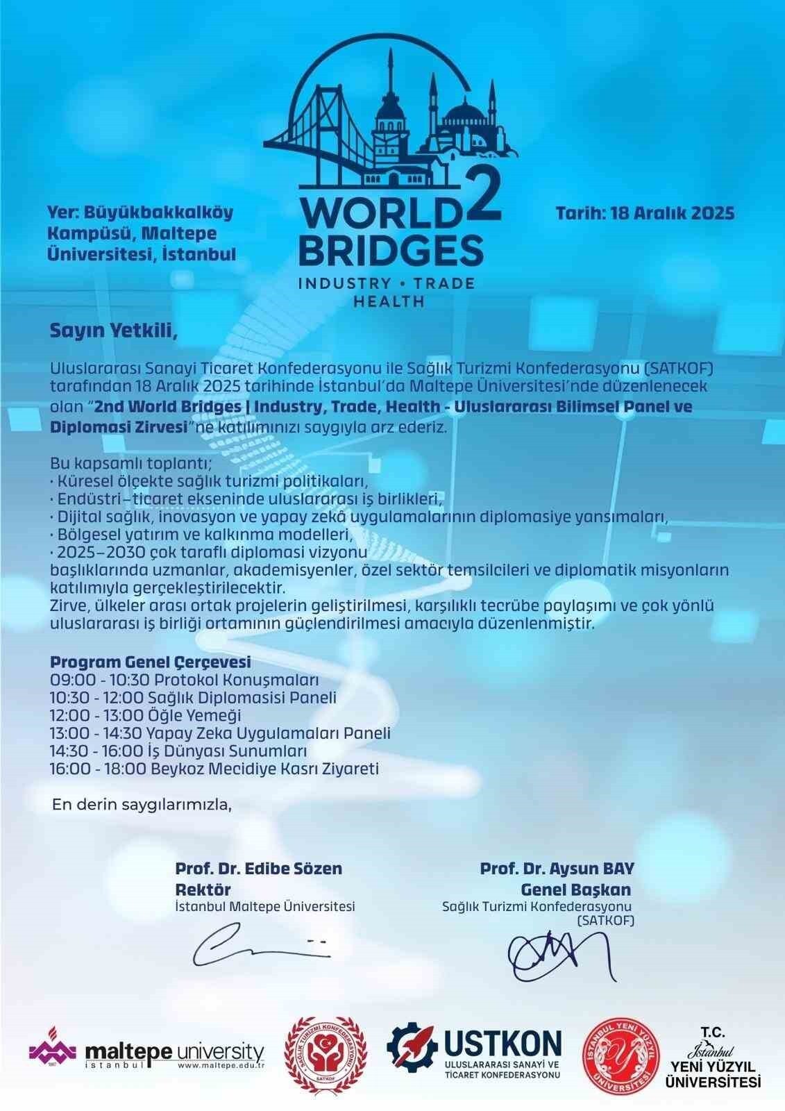 "2ND WORLD BRİDGES | INDUSTRY, TRADE, HEALTH-ULUSLARARASI BİLİMSEL PANEL VE DİPLOMASİ ZİRVESİ"...