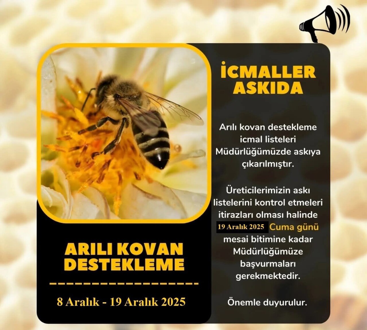 SÖKE’DE ARICILARA İCMAL LİSTESİ UYARISI