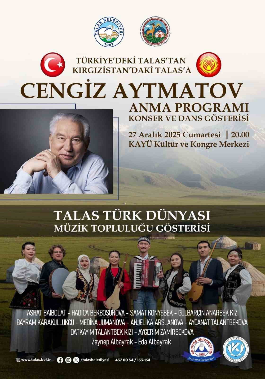 TALAS BELEDİYESİ, TÜRK DÜNYASININ ORTAK VİCDANI, İNSANLIĞIN ORTAK SESİ OLAN BÜYÜK YAZAR CENGİZ...