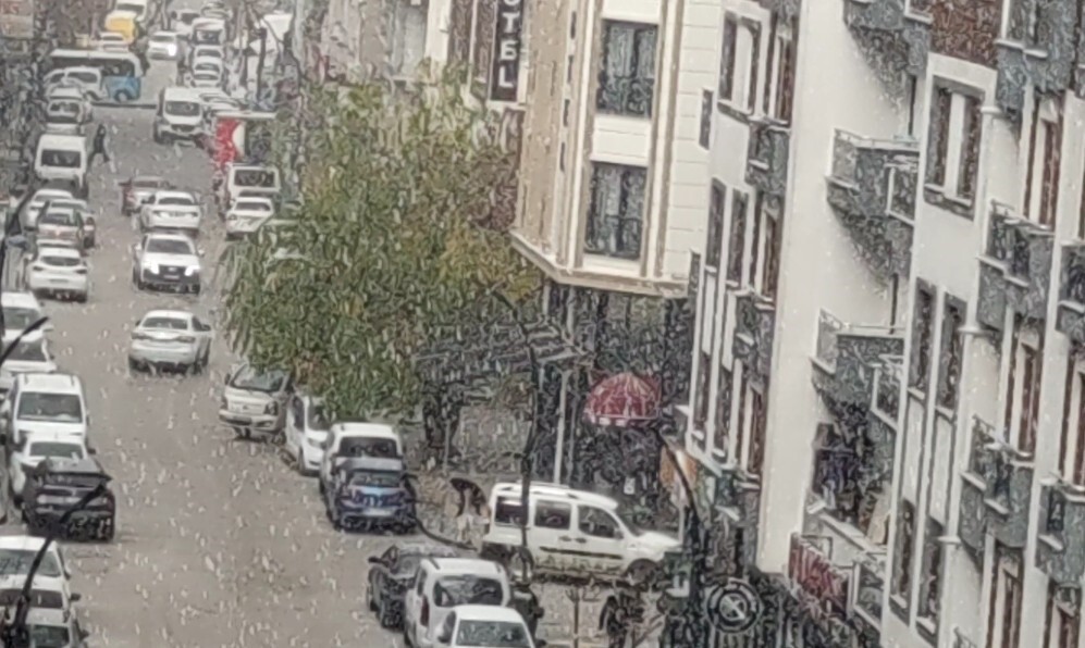 VAN’DA ANİDEN BAŞLAYAN KISA SÜRELİ DOLU YAĞIŞI, KENT MERKEZİNİ BEYAZA BÜRÜDÜ.