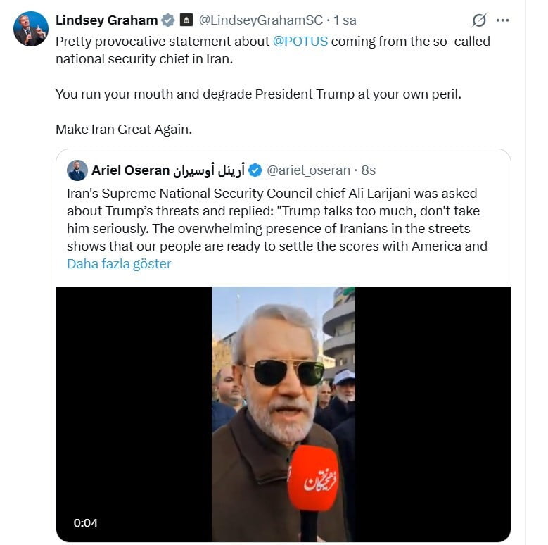 ABD’Lİ SENATÖR GRAHAM’DAN İRAN’IN DİNİ LİDERİ HAMANEY’İN REJİM YANLISI GÖSTERİLERİ ABD’YE UYARI...