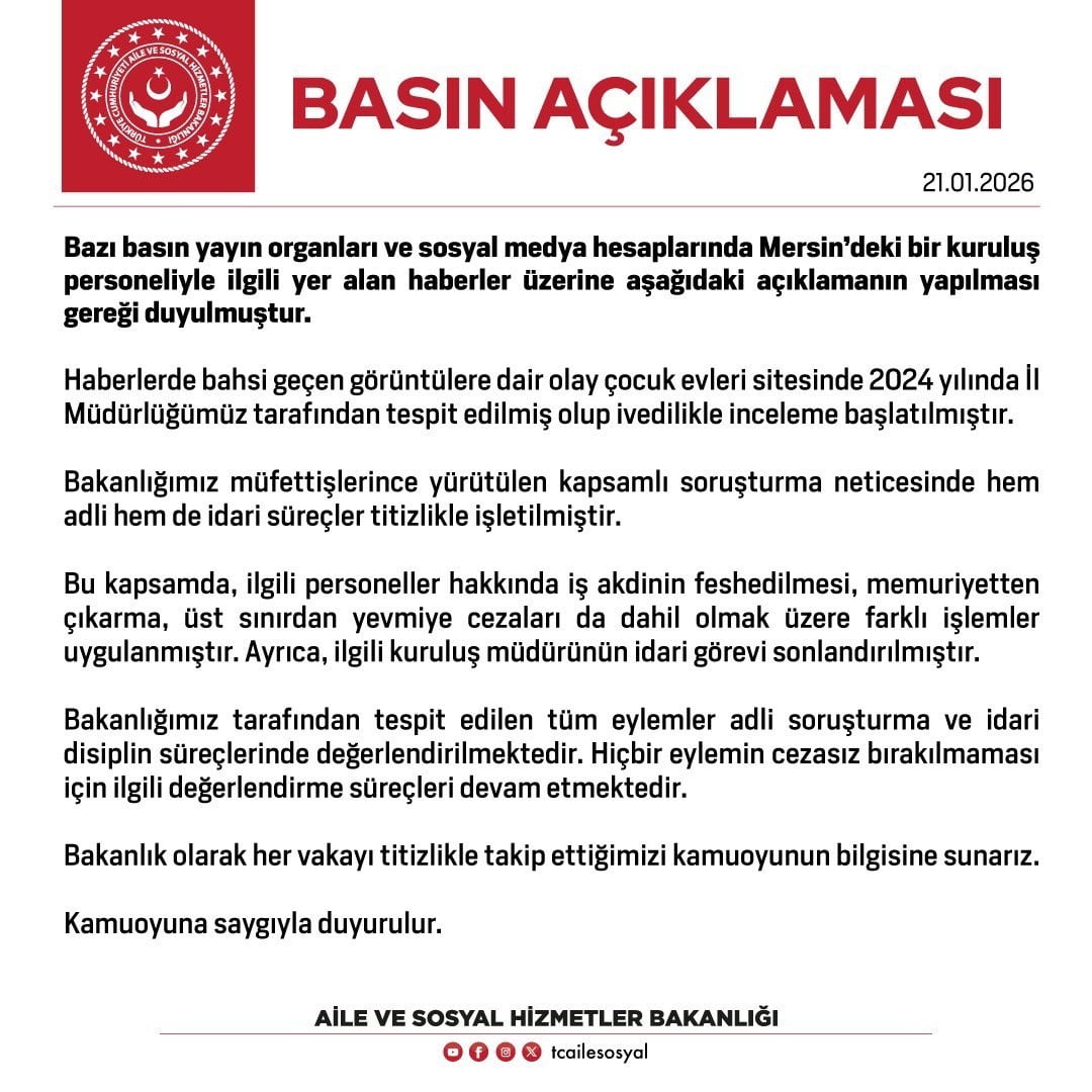 AİLE VE SOSYAL HİZMETLER BAKANLIĞI MERSİN’DE ÇOCUK EVLERİ SİTESİNDEKİ KURULUŞ PERSONELİNE İLİŞKİN...