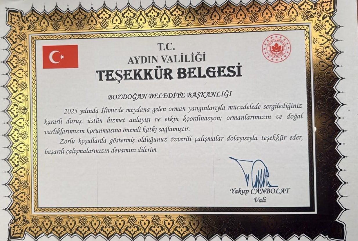 AYDIN VALİLİĞİ’NDEN BOZDOĞAN BELEDİYESİ’NE TEŞEKKÜR