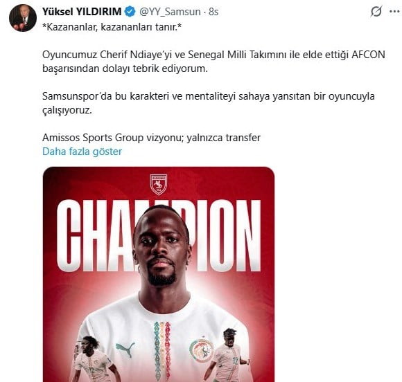 BAŞKAN YILDIRIM AYRICA FİNALDE FAS’I YENEREK AFRİKA KUPASI ŞAMPİYONU OLAN SENEGAL’İN FORVETİ VE...