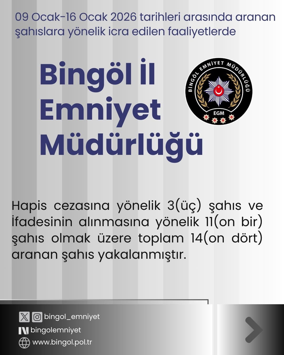 BİNGÖL’DE BİR HAFTADA 14 ARANAN ŞAHIS YAKALANDI