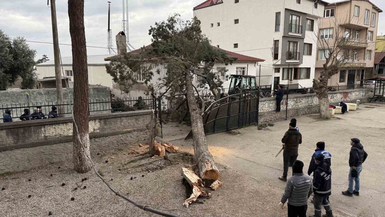 BURSA'NIN İZNİK İLÇESİNDE ETKİLİ OLAN ŞİDDETLİ LODOS, İLKOKUL VE ORTAOKULUN ORTAK KULLANDIĞI OKUL...