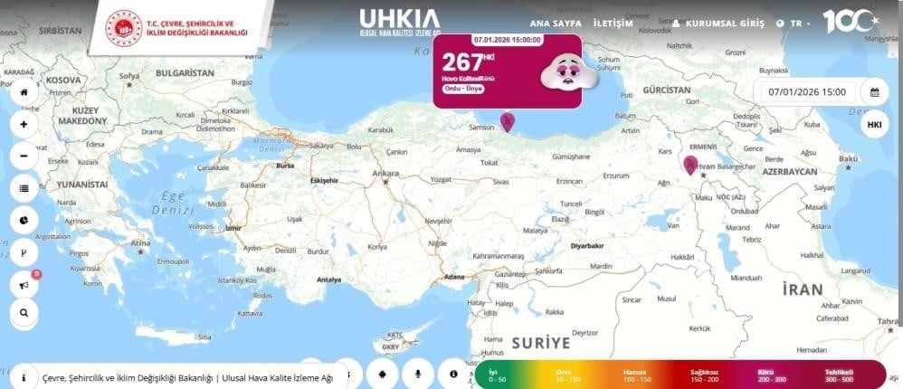 ÇEVRE, ŞEHİRCİLİK VE İKLİM DEĞİŞİKLİĞİ BAKANLIĞI SÜREKLİ İZLEME MERKEZİ'NCE (SİM) 7 OCAK SAAT...