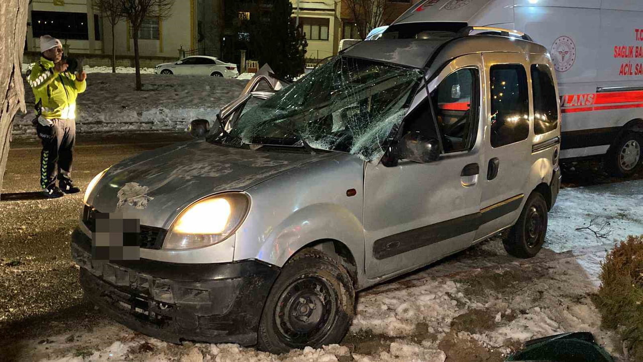 ELAZIĞ’DA BUZLANMADAN DOLAYI KONTROLDEN ÇIKAN HAFİF TİCARİ ARAÇ, AYDINLATMA DİREĞİNE VE AĞACA...