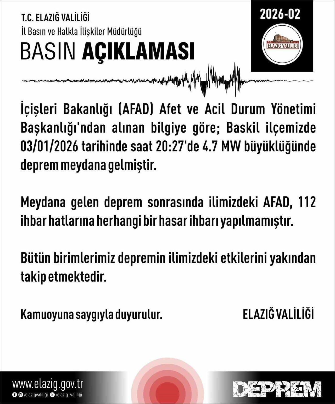 ELAZIĞ VALİLİĞİ AÇIKLAMA
