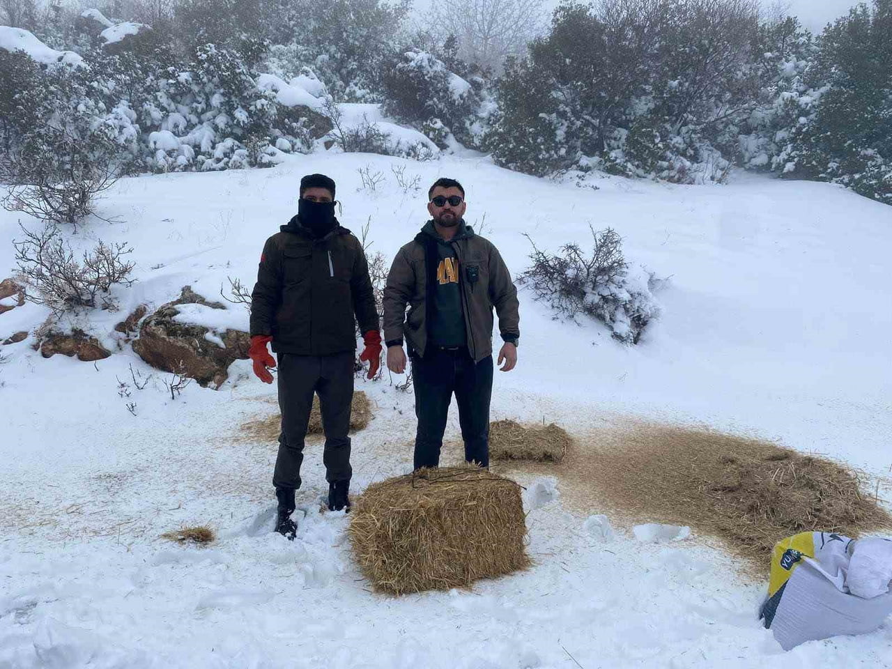 GAZİANTEP'TE KARLI HAVADA AÇ KALAN YABAN HAYVANLARI İÇİN DOĞAYA YEM BIRAKILDI