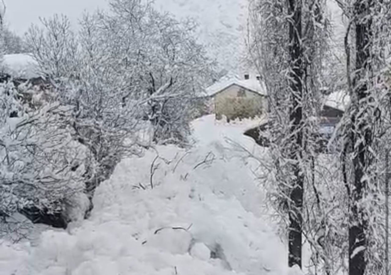 HAKKARİ’NİN YÜKSEKOVA İLÇESİNE BAĞLI YEŞİLTAŞ (ŞITAZIN) KÖYÜNDE DAĞDAN KOPAN KAR KÜTLESİ, YERLEŞİM...