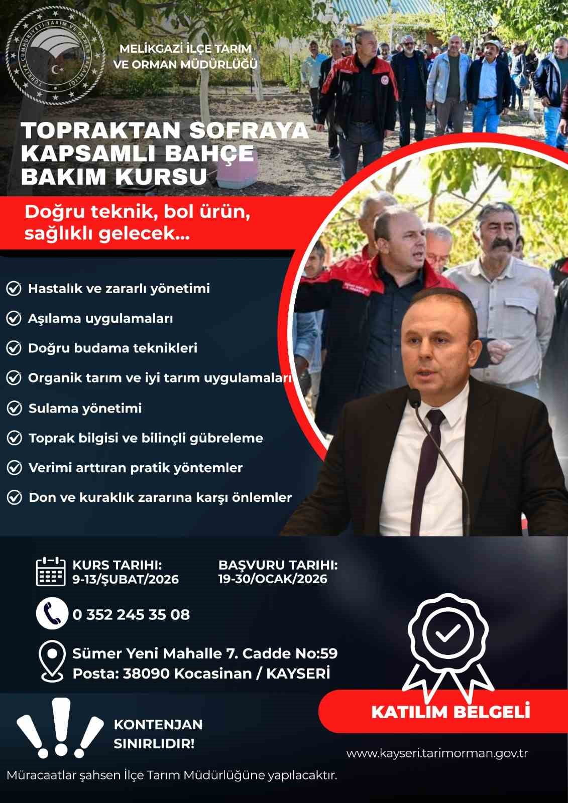 MELİKGAZİ İLÇE TARIM VE ORMAN MÜDÜRLÜĞÜ’NÜN 'TOPRAKTAN SOFRAYA KAPSAMLI BAHÇE BAKIM KURSU' İSMİYLE...