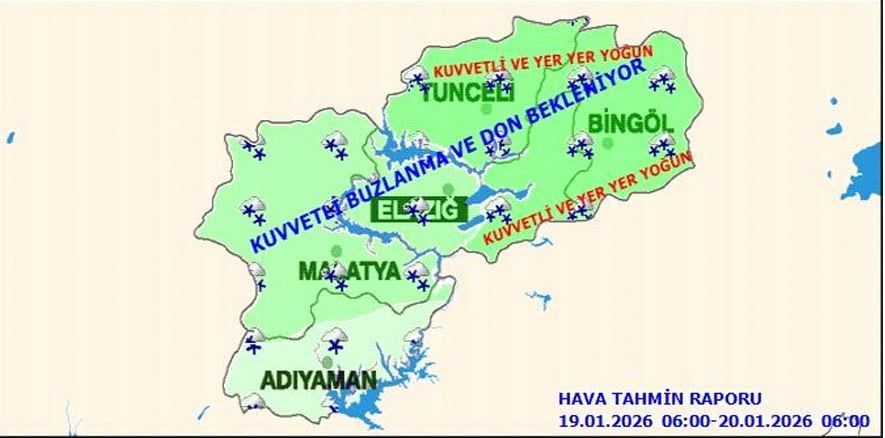 METEOROLOJİ 13. BÖLGE MÜDÜRLÜĞÜ KUVVETLİ KAR YAĞIŞI BUZLANMA VE ÇIĞ  UYARISI YAPTI