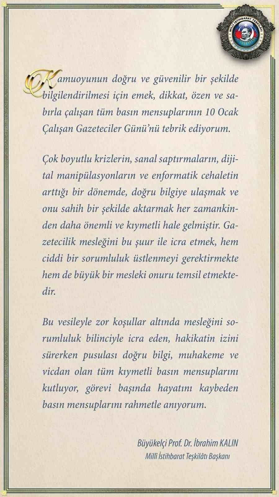 MİLLİ İSTİHBARAT TEŞKİLATI (MİT) BAŞKANI İBRAHİM KALIN, TÜM GAZETECİLERİN 10 OCAK ÇALIŞAN...