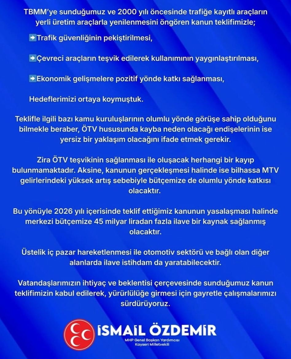 MİLLİYETÇİ HAREKET PARTİSİ (MHP) GENEL BAŞKANVEKİLİ VE KAYSERİ MİLLETVEKİLİ İSMAİL ÖZDEMİR, SOSYAL...