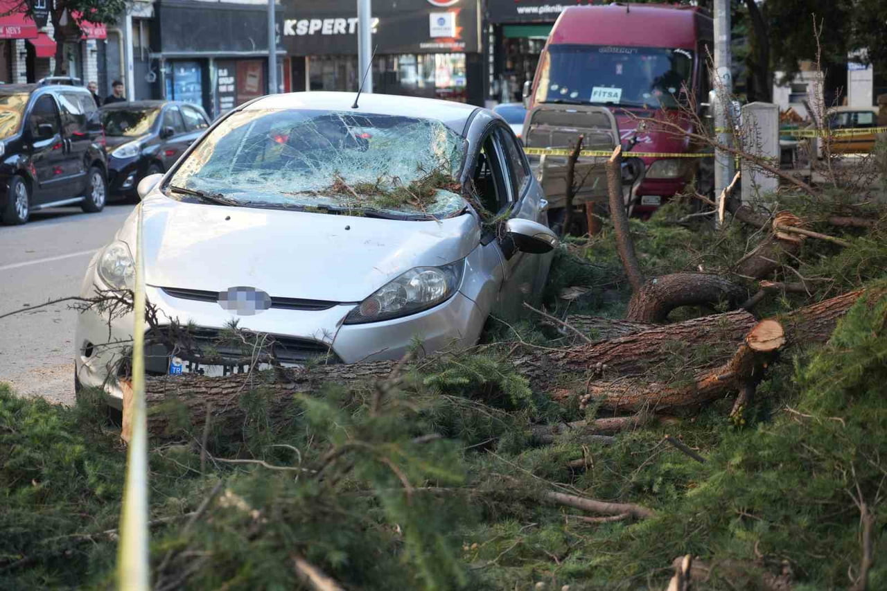 SAMSUN’DA GECE SAATLERİNDE ETKİLİ OLAN ŞİDDETLİ FIRTINADA DEVRİLEN AĞAÇTAN KOPAN PARÇALAR, İLKADIM...