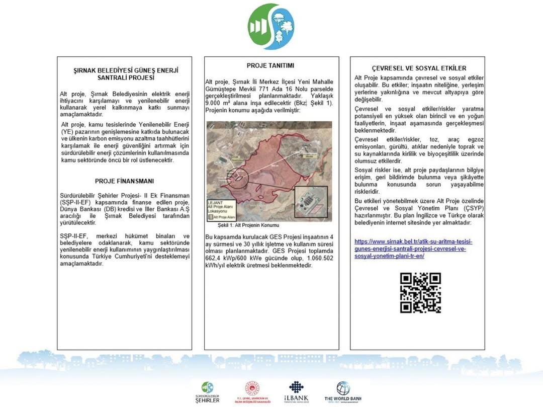 ŞIRNAK BELEDİYESİ, DÜNYA BANKASI DESTEKLİ GÜNEŞ ENERJİ SANTRALİ (GES) PROJESİYLE ATIKSU ARITMA...