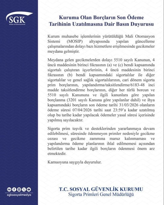 SOSYAL GÜVENLİK KURUMU (SGK), MALİ OTOMASYON SİSTEMİ (MOSIP) ALTYAPISINDA BAZI HİZMETLERE...