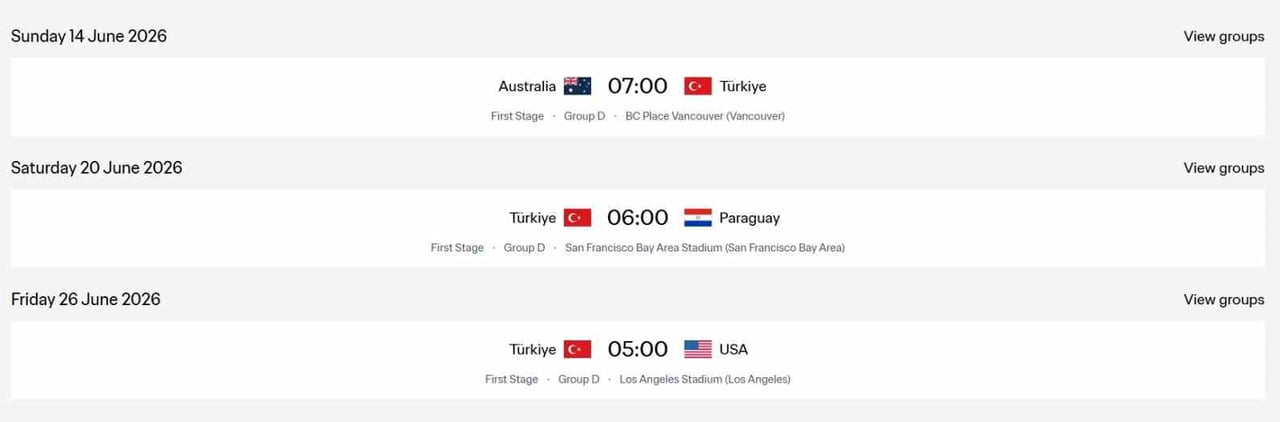 A MİLLİ FUTBOL TAKIMI'NIN, 2026 FIFA DÜNYA KUPASI D GRUBU'NDA 20 HAZİRAN CUMARTESİ GÜNÜ OYNAYACAĞI...