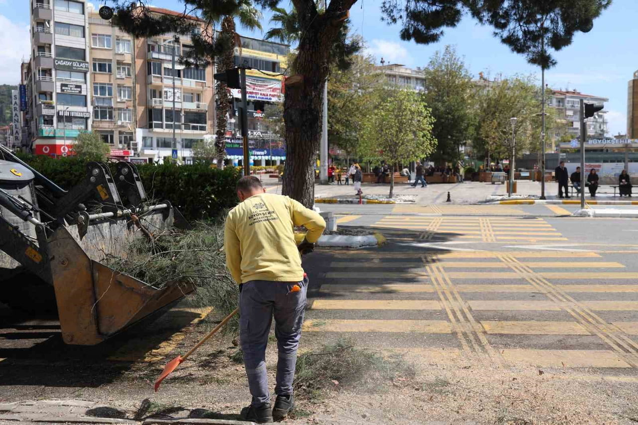 AYDIN BÜYÜKŞEHİR BELEDİYESİ PARK VE BAHÇELER DAİRESİ BAŞKANLIĞI EKİPLERİ, EFELER İLÇESİNDE BULUNAN...