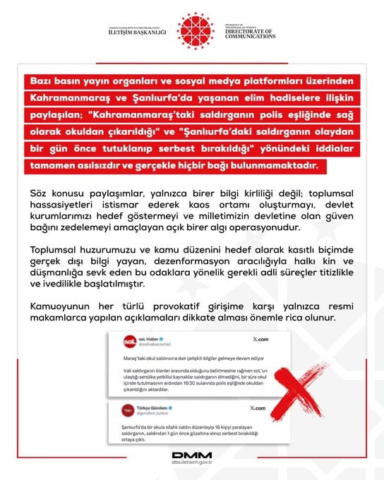 DEZENFORMASYONLA MÜCADELE MERKEZİ (DMM) TARAFINDAN, "KAHRAMANMARAŞ’TAKİ SALDIRGANIN POLİS...