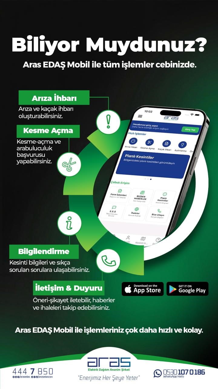 ELEKTRİK DAĞITIM HİZMETİNDE DİJİTALLEŞME HIZ KESMEDEN DEVAM EDERKEN, ARAS ELEKTRİK, MOBİL...
