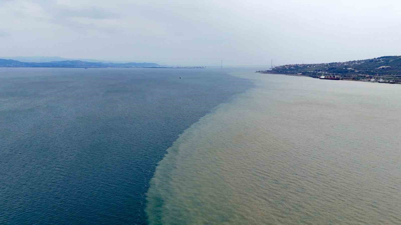 ETKİLİ OLAN SAĞANAĞIN ARDINDAN DERELERDEN İZMİT KÖRFEZİ'NE AKAN ÇAMURLU SULAR, DENİZİN BİR...