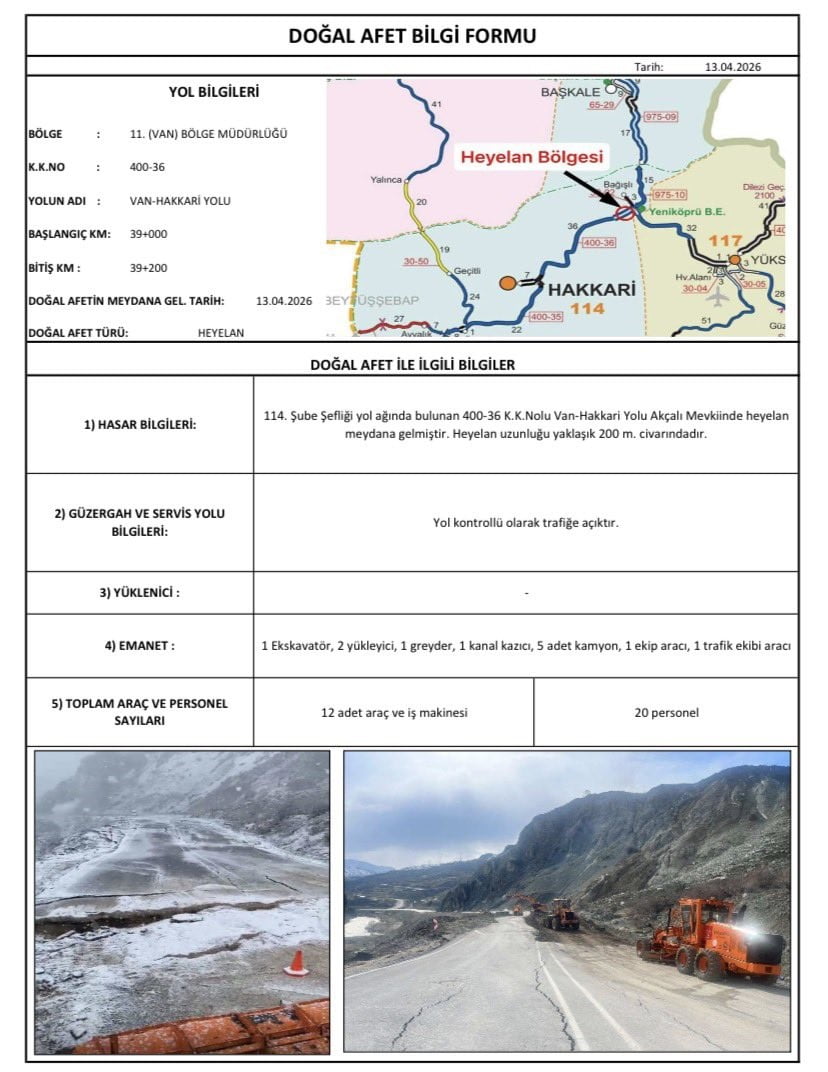 HAKKARİ-VAN KARA YOLUNDA DÜN MEYDANA GELEN VE ULAŞIMDA AKSAMALARA NEDEN OLAN HEYELANIN 200 METRE...