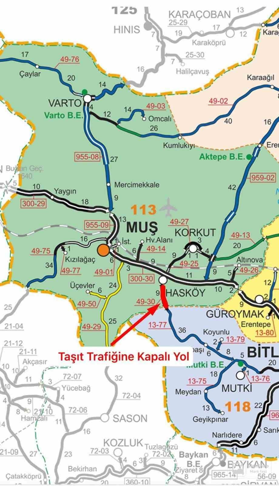 HASKÖY-MUTKİ YOLU TİPİ NEDENİYLE ULAŞIMA KAPATILDI