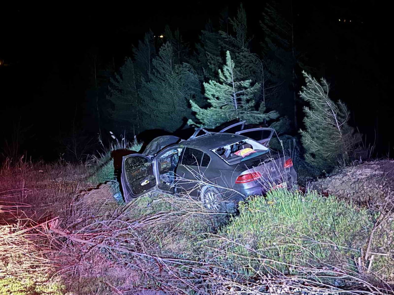 KARABÜK’TE KARA YOLUNA ÇIKAN ATA ÇARPAN OTOMOBİLDEKİ 3 KİŞİ YARALANIRKEN, HAYVAN TELEF...
