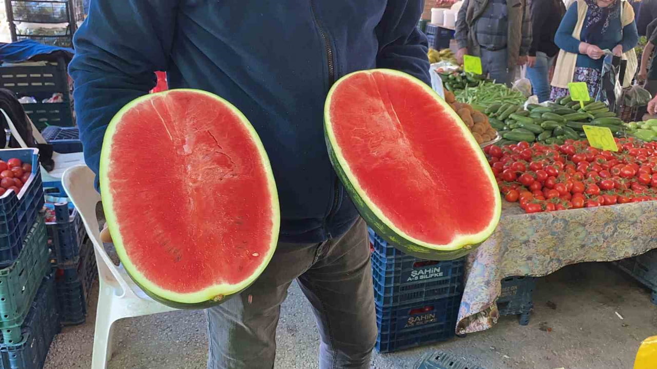 MERSİN'DE SEZONUN İLK KARPUZLARI PAZARDA SATIŞA ÇIKARKEN, DİLİM DİLİM MÜŞTERİYE SUNULMASI DİKKAT...