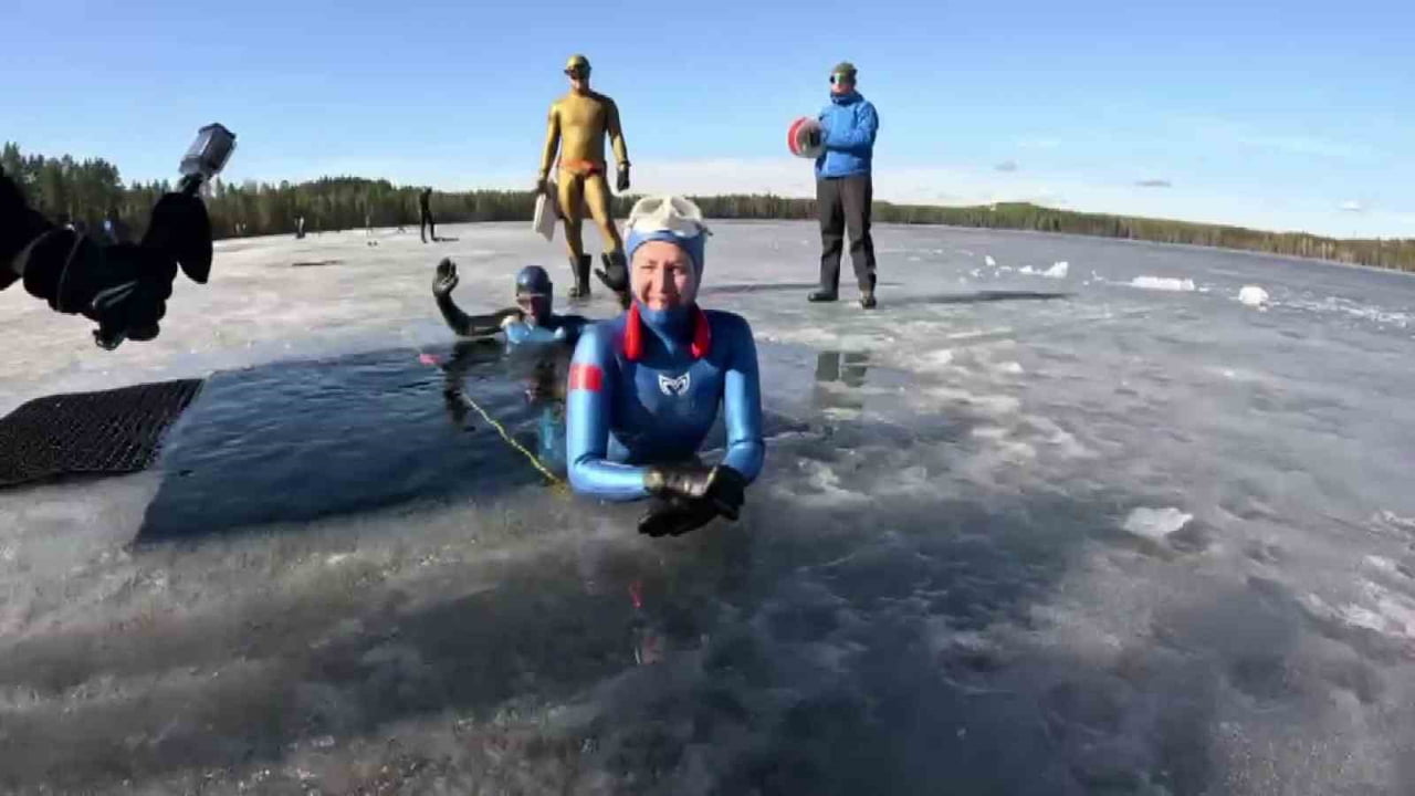 MİLLİ SPORCU BİRGÜL ERKEN, FİNLANDİYA’DA BUZ ALTINDA GERÇEKLEŞTİRDİĞİ DALIŞTA 141 METRE MESAFEYİ...