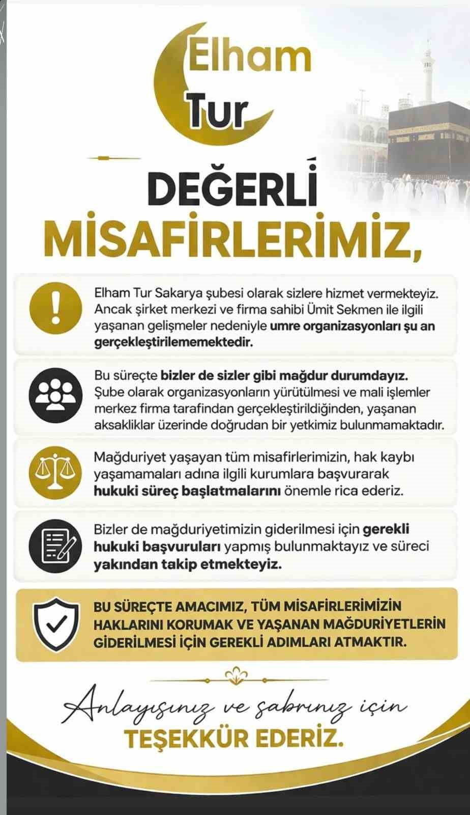 SAKARYA’NIN AKYAZI İLÇESİNDE UMRE İBADETİNİ YERİNE GETİRMEK İSTEYEN YAKLAŞIK 200 KİŞİ FİRMA...