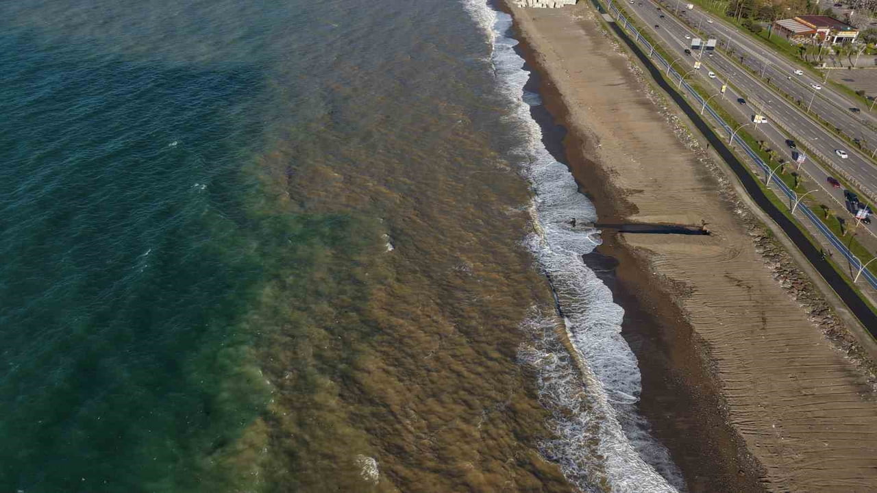 TRABZON'DA ETKİLİ OLAN YAĞIŞLARIN ARDINDAN SAHİL KESİMİNDE DENİZ SUYUNUN RENGİ SARIYA DÖNDÜ....