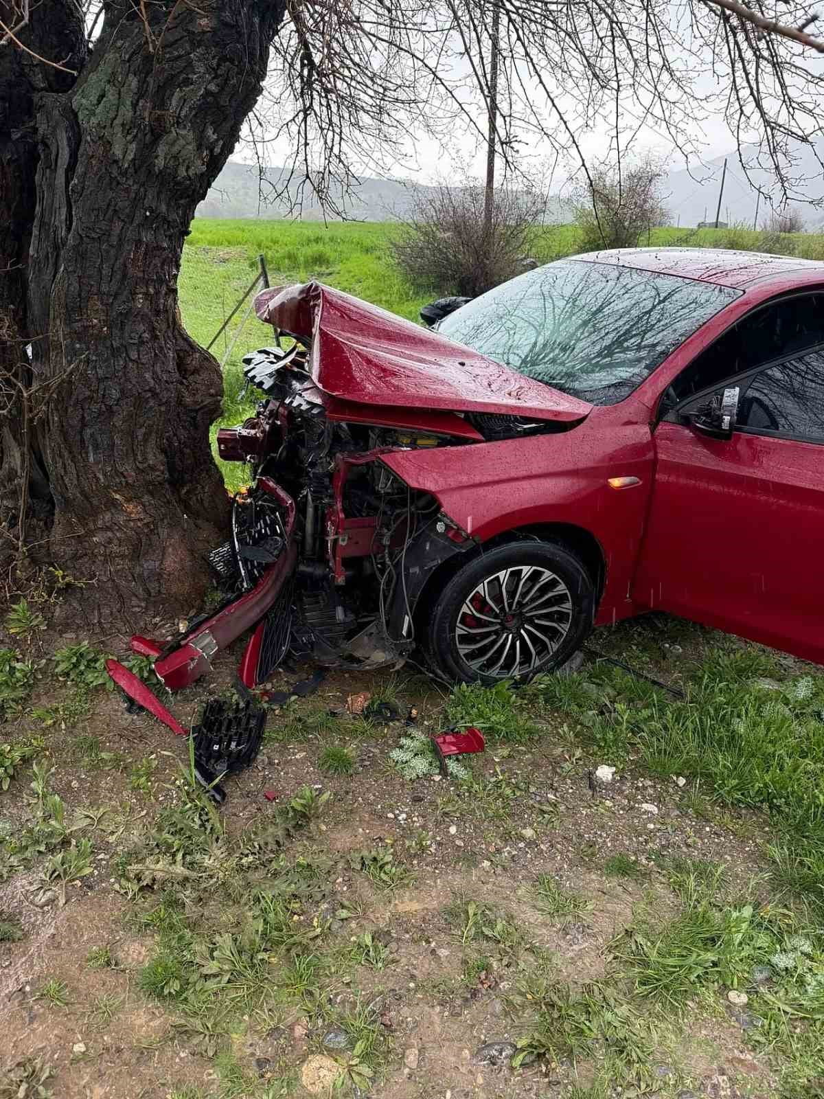 YOLDAN ÇIKAN OTOMOBİL AĞACA ÇARPTI: 1 YARALI