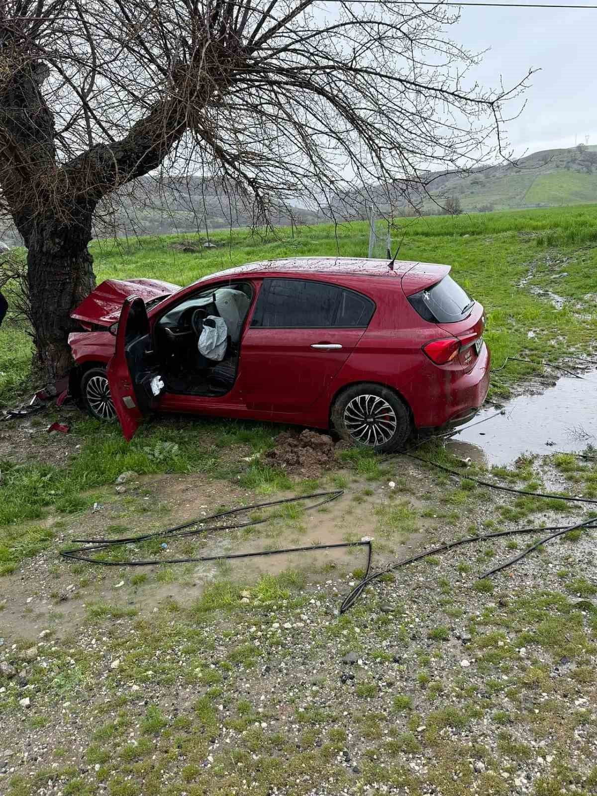 YOLDAN ÇIKAN OTOMOBİL AĞACA ÇARPTI: 1 YARALI