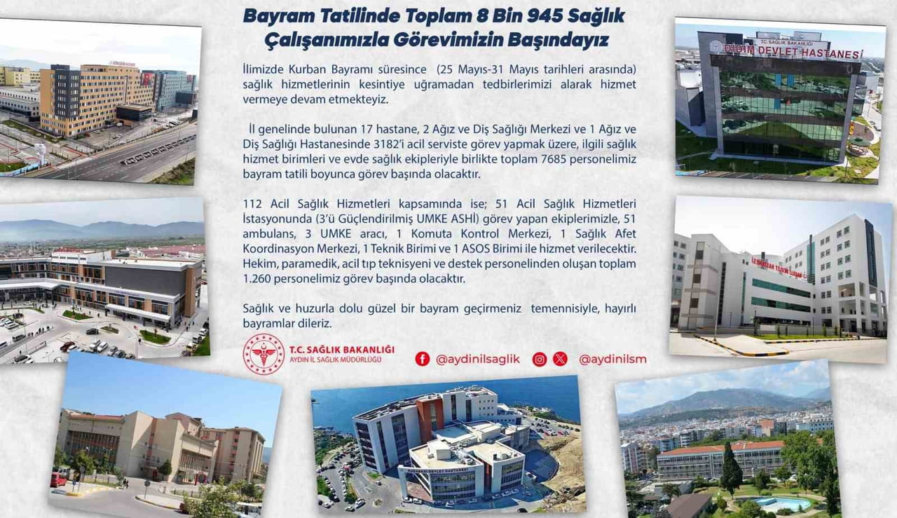 AYDIN İL SAĞLIK MÜDÜRLÜĞÜ, KURBAN BAYRAMI TATİLİ SÜRESİNCE İL GENELİNDE SAĞLIK HİZMETLERİNİN...