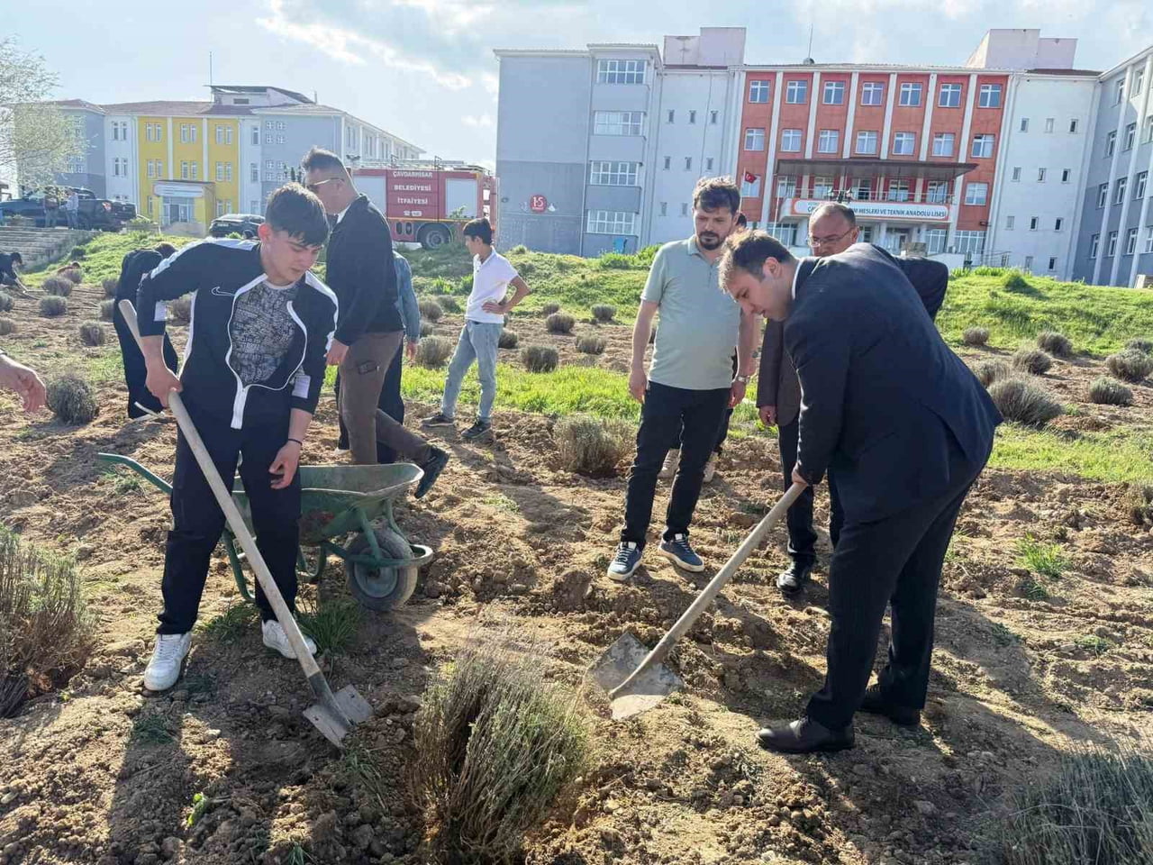 ÇAVDARHİSAR’DA ÖĞRENCİLER OKULUN TARIM ALANINA LAVANTA FİDANI DİKTİ