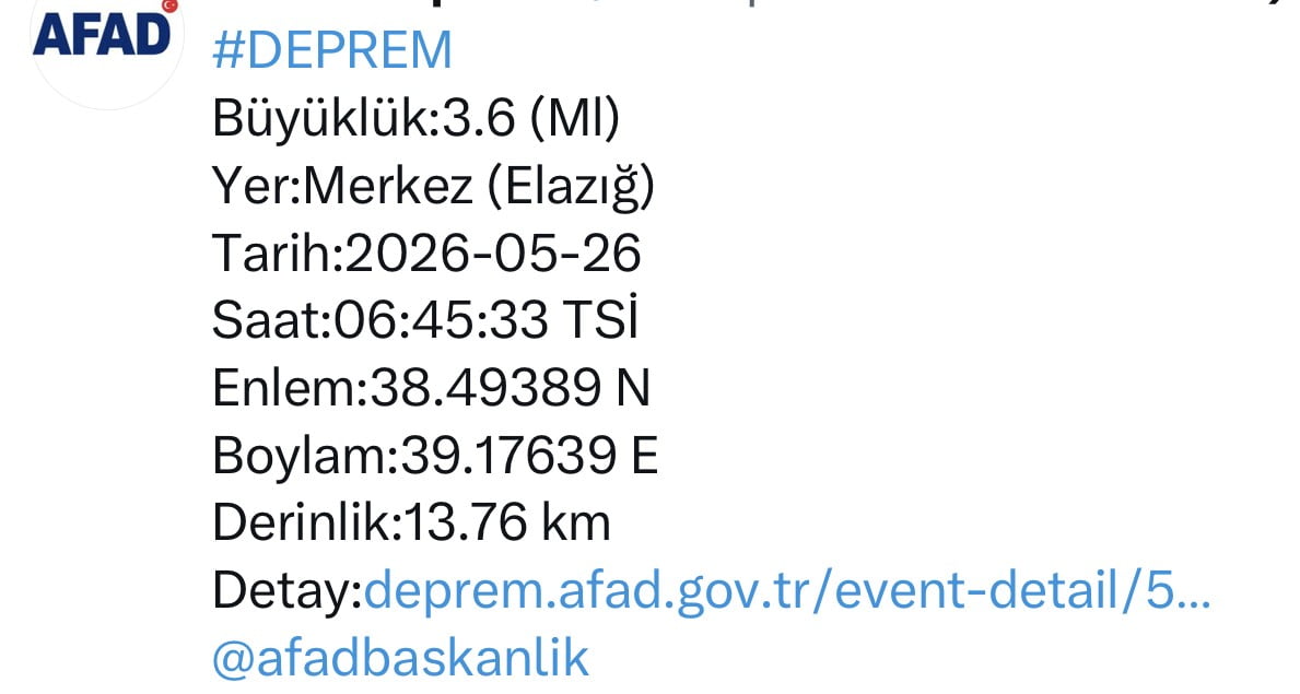ELAZIĞ 3.6 BÜYÜKLÜĞÜNDE DEPREM